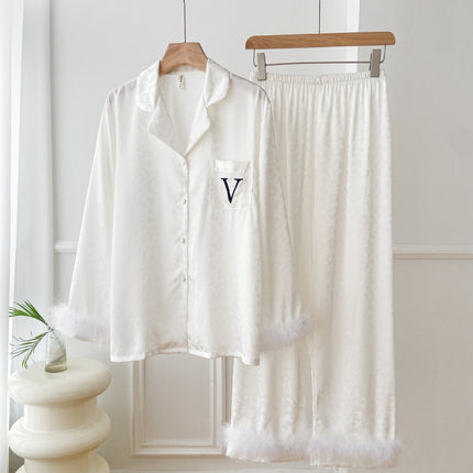 [Charming light feather] high-definition feather pajamas for women autumn and winter light luxury ins high-grade European and American fashion home wear for women