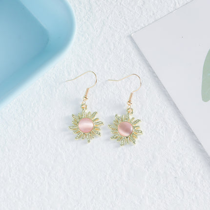 Hot sale vintage sunflower imitation cat's eye stone alloy earrings fashion simple ladies earrings for girlfriend