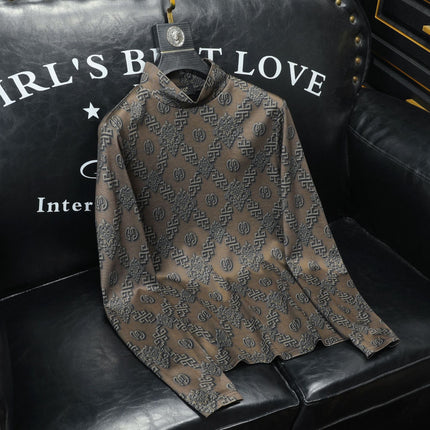 Autumn and Winter New Men's Casual Versatile Light Luxury Quality Half Turtleneck Double-Sided Velvet Bottoming Shirt