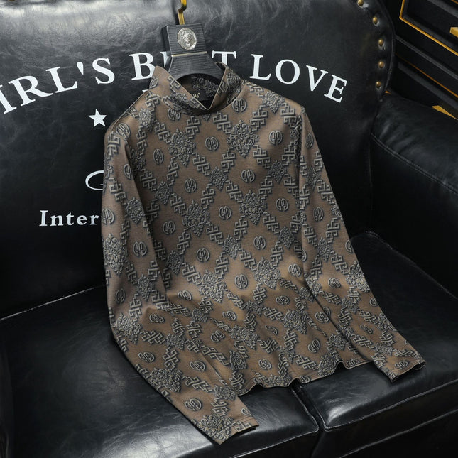 Autumn and Winter New Men's Casual Versatile Light Luxury Quality Half Turtleneck Double-Sided Velvet Bottoming Shirt