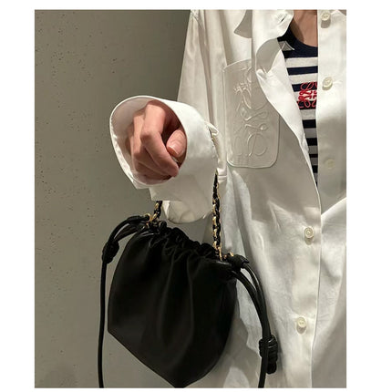 2026 New Chinese Style Crossbody Women's Bag, Cowhide Lucky Bag, Bucket Bag, Drawstring Cloud Bag, Single Shoulder Crossbody Underarm Women's Bag