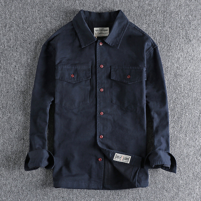 Autumn and Winter Engineer Shirt Jacket American Retro Military Green Tough Guy Men's Long-Sleeve Work Shirt