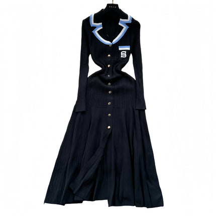 Cross-Border European and American Pure and Sexy Knitted Dress, Long-Sleeved, Autumn and Winter New Style, Slim Fit, Slit Embroidered Long Dress