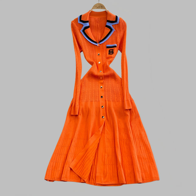 Cross-Border European and American Pure and Sexy Knitted Dress, Long-Sleeved, Autumn and Winter New Style, Slim Fit, Slit Embroidered Long Dress