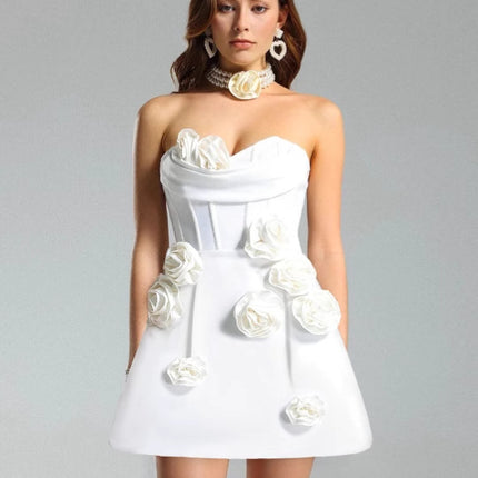 European and American Foreign Trade Women's Dress Three-Dimensional Flower Decoration Tight Tube Top Bandage dress Elegant Wedding Party Short Dress