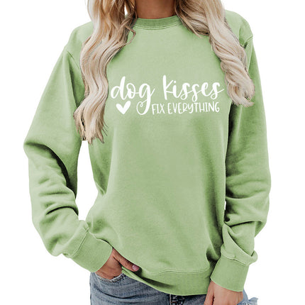 Foreign trade supply dog kisses printed round neck women's top vests autumn and winter coat casual wide pine Europe