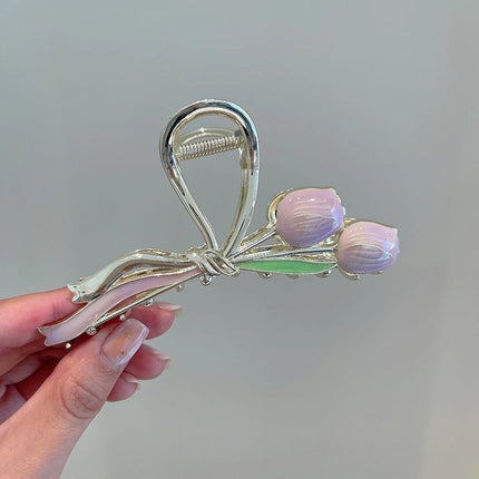 Japanese and Korean Alloy Grabber Streamers Double-Ended Twist Tulip Hairpin Girl Heart Flower Edge Clip Popular Head Accessories