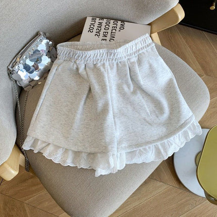 Lace Splicing Sports Casual Shorts for Women 2025 New Elastic High Waist Slimming Versatile Loose Wide Leg Pants
