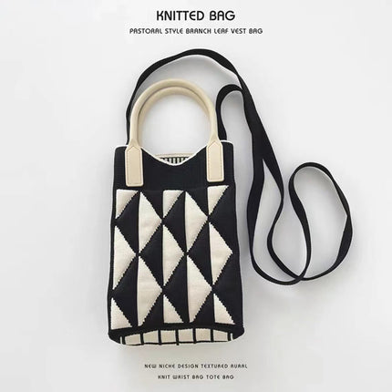Mini Checkerboard Knitted Shoulder Crossbody Bag Handbag for Women Niche Design Phone Bag Phone Crossbody Handbag