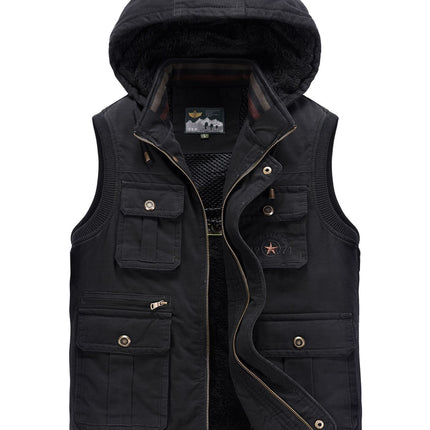 9858 New Men's Fleece Plus Size Loose Hat Vest Autumn New Outdoor Multi-Pocket Tooling Horse Clip