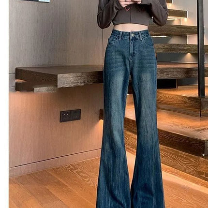 Trendy American-Style Loose Retro Flared Jeans High-Waisted Slimming Floor-Length Bell-Bottom Pants for Summer