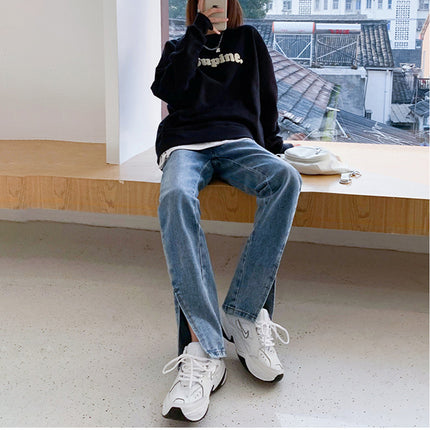 Front Slit Large Size Jeans Women's Trumpet Spring Slit Dipping Wide Leg Split Small Slit Pants