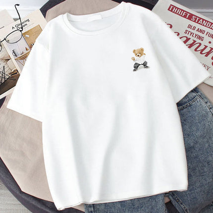 Summer Couple T-Shirts for Men and Women, 180g Design, Five-Quarter Sleeve Tops, Short-Sleeved, Ins-Style, Loose Fit, Smiley Face Print, Hong Kong Style