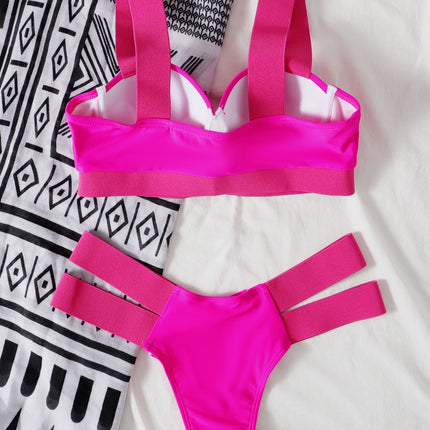 2021 summer new wish Amazon steel belt bikini European and American solid color board with multicolor split bikini