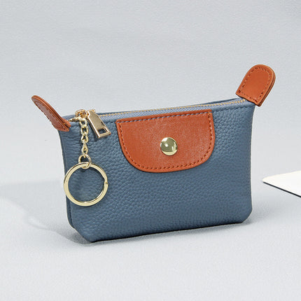 New first layer cowhide mini coin purse women's high-end contrast color niche keychain coin storage small wallet