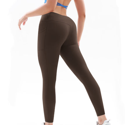 European and American high waist hip lifting nude pocket yoga pants women's running quick-drying fitness pants outer wear slimming fitness sports pants