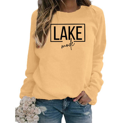 Foreign Trade Amazon Cross-border Supply lake mode Printed Women's Round Neck Sweats All-match Loose European Size