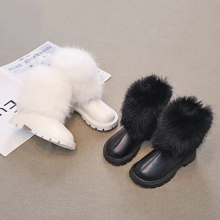 Girls' foreign trade leather boots 2024 autumn and winter new fashion western style mid-tube boots Mao Mao mouth soft bottom chimney boots fashion boots