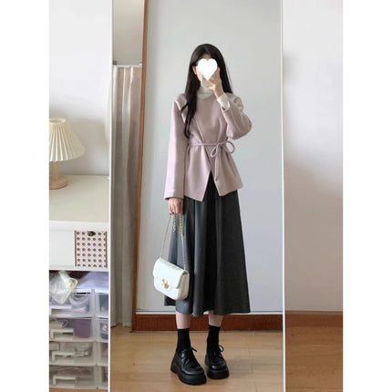 Autumn and Winter Small Tea Style Wear Pink Woolen Coat Skirt Small Chanel Style High-end Two-piece Suit for Women