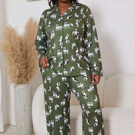 Cross-border plus size Women's Pajamas Cartoon Printed Casual Loose Autumn and Winter New Long Sleeve Trousers Two-piece Set