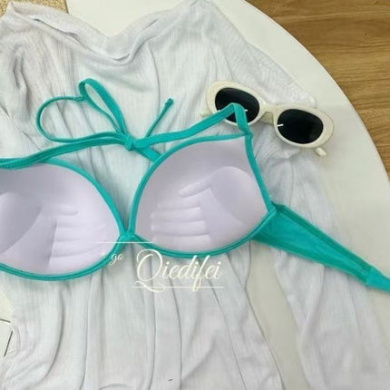 Nylon Bikini Massage Cup with Steel Ring Small Breast Push-Up Swimsuit Women's Slim Swimsuit Seaside Vacation Three-Piece Set