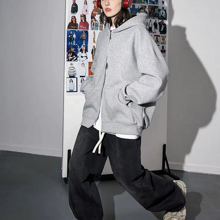 550g heavy-weight pullover hooded sports sweater men's double zipper solid color loose fashion jacket European and American autumn and winter new products