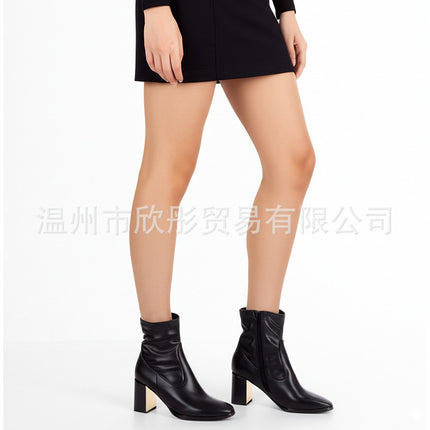 Foreign Trade 2025 New Fashion European and American Autumn and Winter High-Heeled Mid-Calf Boots Fashion Boots Round Toe Large Size Women's Boots Aliexpress Boots