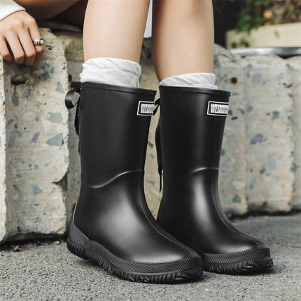 Cross-border Fashion Mid-high Rain Boots Women's Sweet Student All-match Rain Boots Soft Sole Non-slip Camping Shoes Waterproof Car Wash Shoes