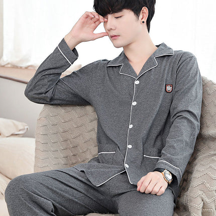 New autumn and winter pajamas cotton men's long-sleeved trousers green middle-aged popular pattern spring and autumn cardigan suit