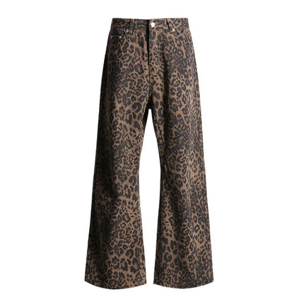 【25Ss】Relaxing Moment｜Lazy Vacation｜Straight Street Japanese Style Brown Leopard Print Wide Leg Jeans