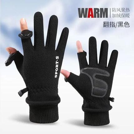 Cycling Gloves for Men, Winter Fleece Outdoor Sports Mountaineering Gloves, Thickened, Windproof, Non-Slip, Touch Screen, Warm Hands