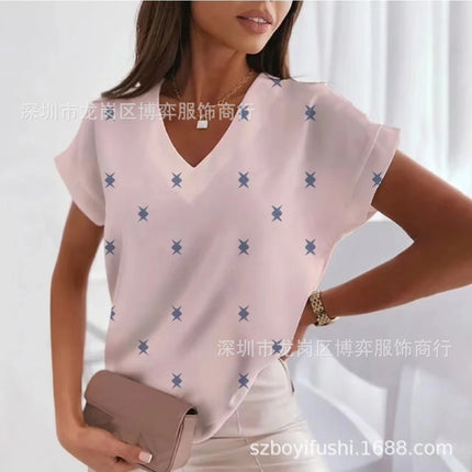 2023 New Hot Independent Station Loose V-neck Love Printed Short Sleeve T-Shirt for Women