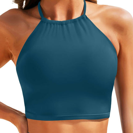 2025 New Export Pure Color Suspender Halter Swimsuit European and American Outer Wear Tube Top Sexy Bikini Swimsuit Top