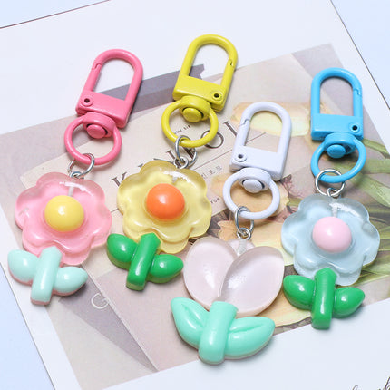 Tulip Flower Keychain Handmade DIY Small Fresh Cute Key Ring Bag Hanging Sweet Student Gift