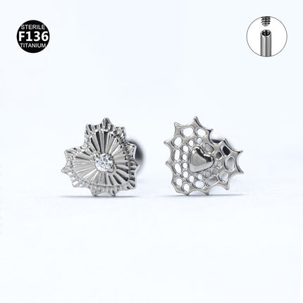 F136 Titanium Alloy Hollow Love Flower Batch Flower Peach Heart Lip Nail Ear Bone Nail Tragus Small Ear Bone Nail 0.9 Teeth