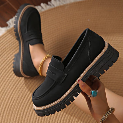 Cross-Border 2025 New Spring and Autumn Loafers Large Size Casual Frosted British Style Women's Shoes Thick Heel Thick Sole Foreign Trade Retro