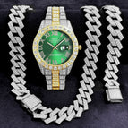 Gold, green and silver (watch + bracelet + necklace)