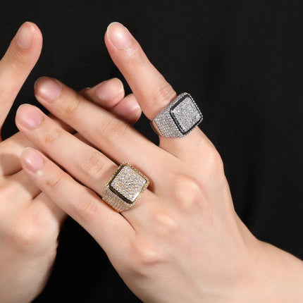 Cross-border source manufacturers directly supply fashionable atmosphere square round diamond ring European and American hip-hop trendy men cool ring
