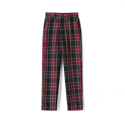Factory Direct Sales Special Price Men's and Women's Plaid Trousers High-Waisted Student Trousers Evening Matte Gray Small Grids Olive Grids Class Uniform