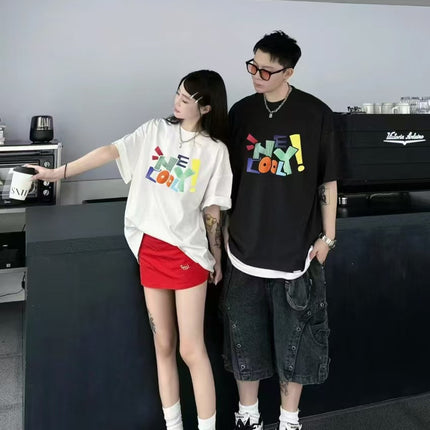 220g Shoulder Short-sleeved T-shirt Women's Cotton Top Summer Cartoon T-shirt Round Neck Loose Breathable plus size Fashion Brand