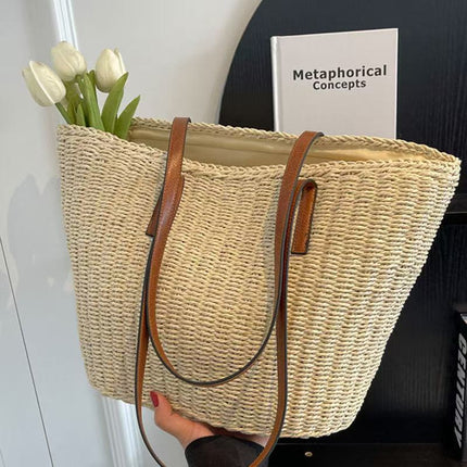 New Versatile Straw Bag, Large Capacity Handmade Woven Bag, Vacation Beach Bag, Vegetable Basket, Women's Bag, Shoulder Tote Bag