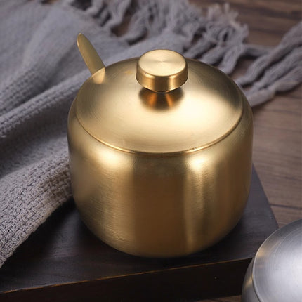 Cross-border Korean-style 304 stainless steel seasoning jar kitchen chili sauce oil salt jar with spoon seasoning box creative golden jar