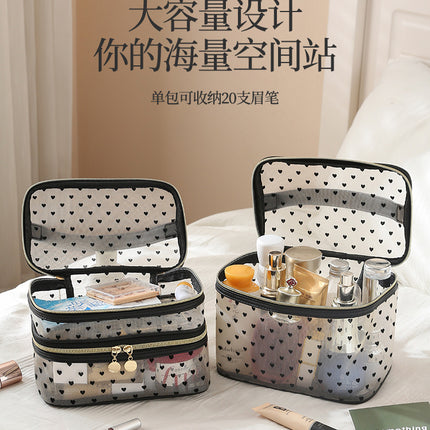 New Style Heart-Shaped Portable Makeup Bag, Single/Double Layer Cosmetic Storage Bag, Simple Mesh Makeup Bag, Travel Makeup Bag