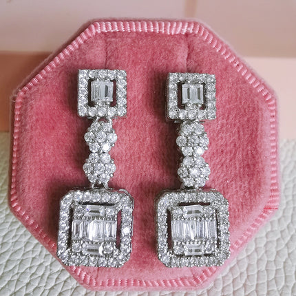 Fashion creative design simple elegant temperament rectangular zircon earrings female e025