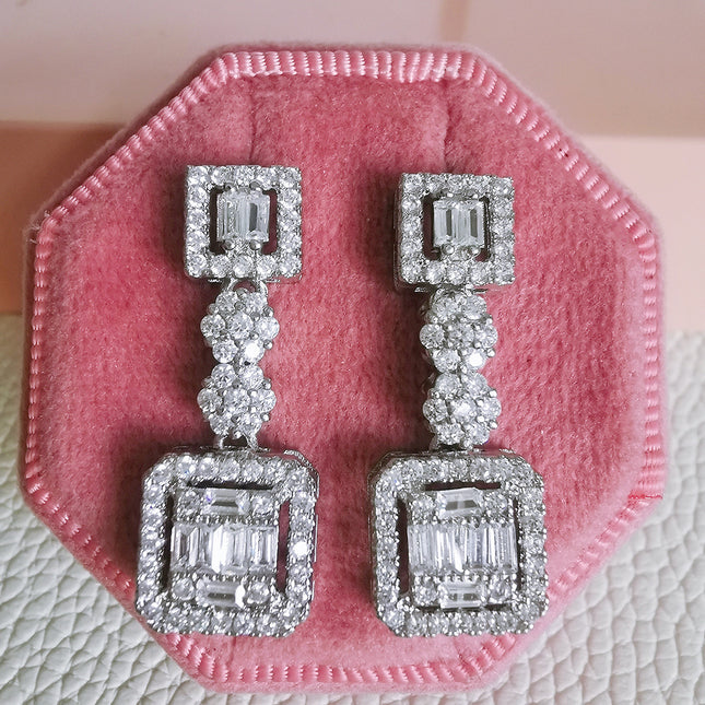 Fashion creative design simple elegant temperament rectangular zircon earrings female e025
