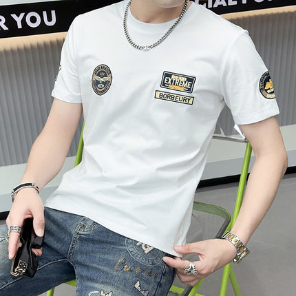 European Light Luxury 2024 Summer New Arrival Men's Short-Sleeved T-Shirt Printed Half-Sleeved Youth All-Match Trendy T-Shirt