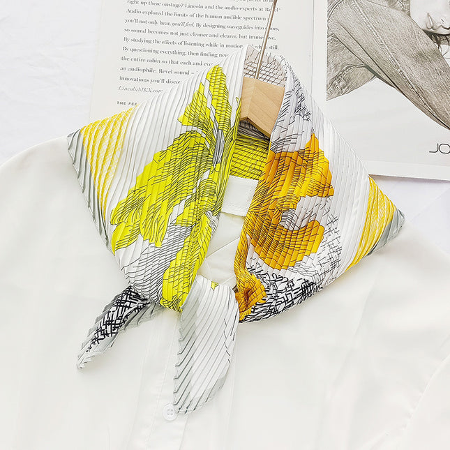 New wrinkled small square scarf female Korean imitation silk printed wrinkled small scarf Joker scarf decorative scarf wholesale