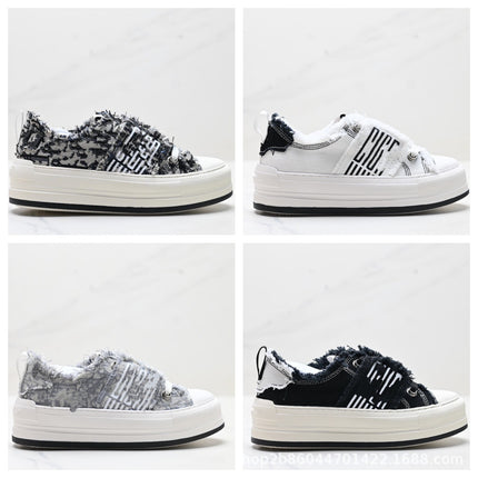 D's Walk'N‘D Embroidered Flats Canvas Shoes Lace-Up Versatile Fashion Sports Women's Sneakers Thick-Soled Shoes