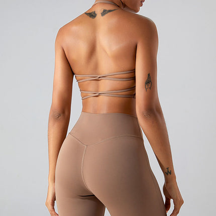 European and American Fashion Sexy Hanging Neck Sports Vest Women's Quick-Dry Cross Beautiful Back Running Fitness Underwear Yoga Bra