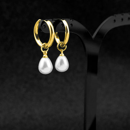 European and American Cross-border Hot Selling Stainless Steel 18k Gold Plating Drop Shape Pearl Earrings High-grade Ladies Earrings Earrings